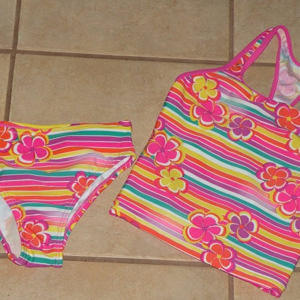 NWT SPEEDO Striped 2 Pc Racerback Swim Suit sz 12